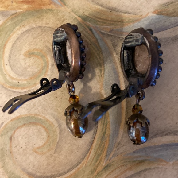 Unique Vintage Hallmarked Trish Rogers Bronze With Stone Clip On Earrings. - Picture 2 of 5